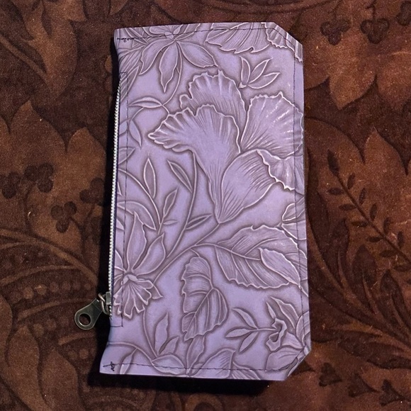 Wallet purple flowers black purse pall card holder zipper hand made - Picture 2 of 8